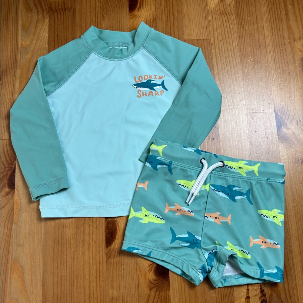 Carter's Baby Boy 2-Piece Shark Rashguard and Swim Trunks Set Size 12 Months‎